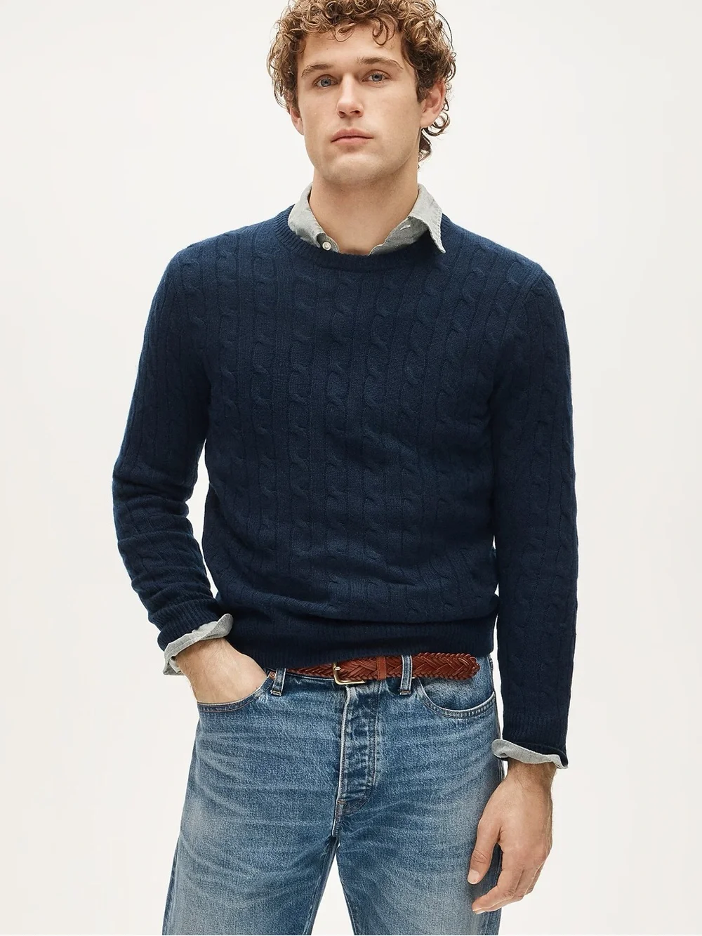 J. CREW Cashmere cable-knit sweater in Navy Size M $298 AZ972 - Picture 1 of 9